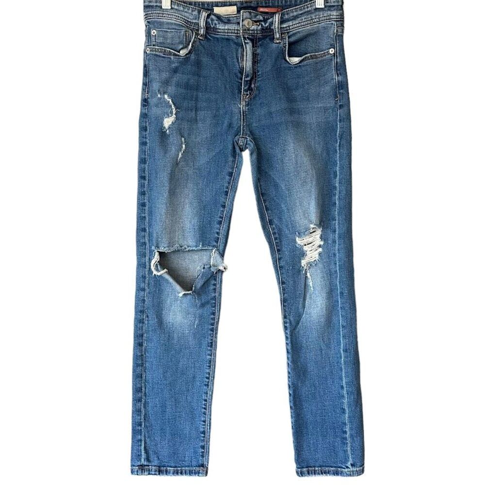 Antropologie Pilcro Slim Boyfriend Crop Distressed Mid Wash‎ Jeans Womens 28
